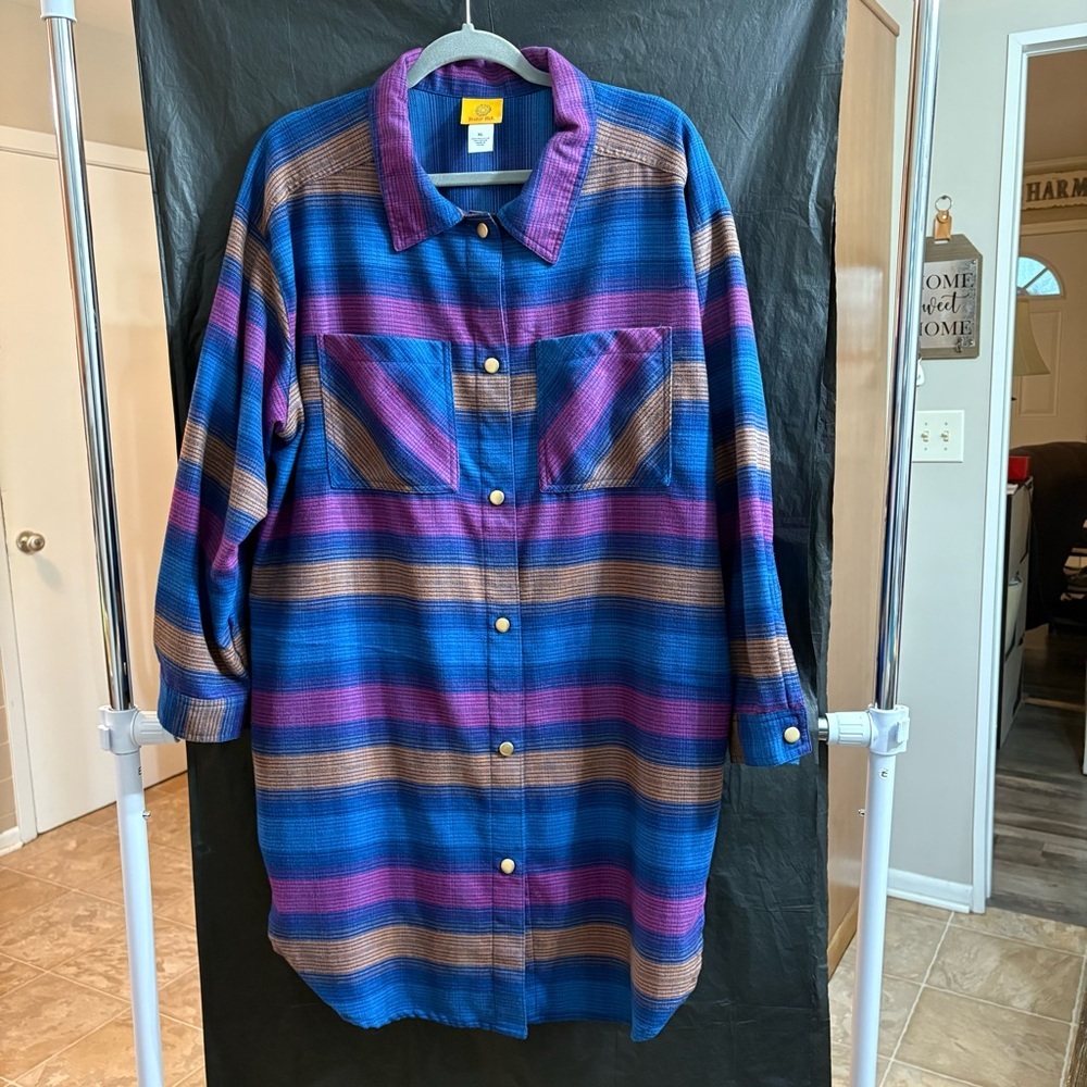 Ruby Rd. XL Women's Blue and Purple Striped Shirt Casual Pockets